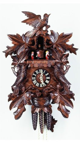 August Schwer Kuckucksuhr 6-Laub, 3-Vögel, Nest