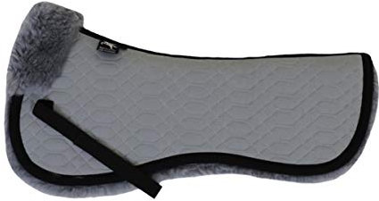 Engel Reitsport | SAKIS1-M-GRA-SIL | Sattelkissen mit echtem Merino Lammfell | Fellrand vorne | Steppstoff grau Fell Silber | Grösse M