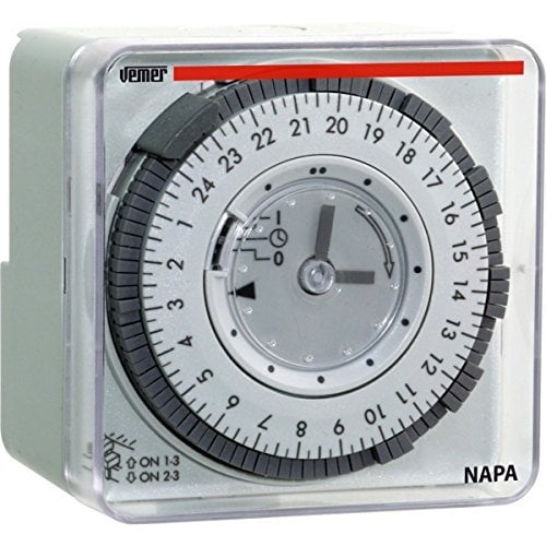 VEMER VE049300 NAPA ED - Interruttore Orario Elettromeccanico a Cavalieri, Programmazione Giornaliera, Installazione a Parete, Pannello o Barra DIN, Grigio Chiaro