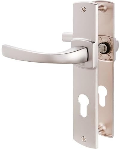 Vachette Set de Poignées de Porte sur Petite Plaque MUZE en Zamak - Double Béquille sur Plaque Entraxe 165mm - Version Clé I, Porte d'Entrée, Bureau, Garage - Finition Chrome Velours - Garantie 10 Ans