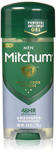 Mitchum Antiperspirant Deodorant Stick for Men, Triple Odor Defense Gel, 48 Hr Protection, Dermatologist Tested, Alcohol Free, Unscented, 3.4 oz, green