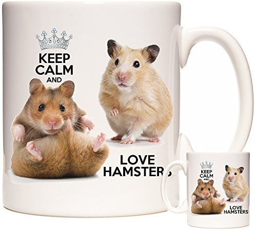 KAZMUGZ Hamstertasse Keep Calm and Love Hamsters, weiße Keramiktasse mit Bildern von Hamstern auf beiden Seiten
