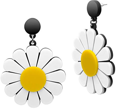 Soul-Cats 1 Paar Statement Ohrringe Margerite – Blüten-Design, Ø 5 cm, Länge 7 cm, Kunststoff, modische Blumen-Ohrringe für Damen