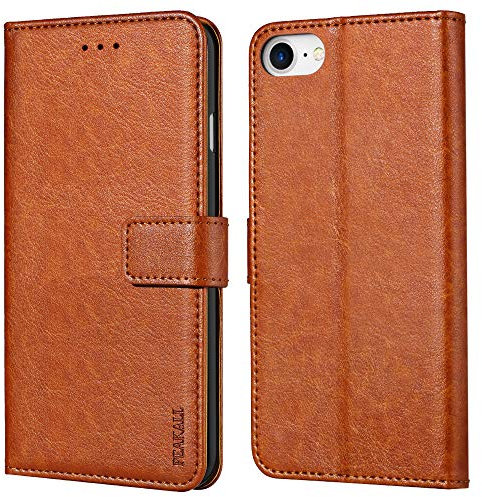 Peakally Handyhülle für iPhone SE 2022 5G/SE 2020/6/6S/7/8 Hülle, Premium Leder Flip Case Tasche Schutzhülle Brieftasche Klapphülle [Kartenfächer] [Standfunktion] [Magnet]-Braun