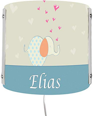CreaDesign WA-1065-27, Elefant blau orange, Kinderzimmer Wandlampe personalisiert mit Namen, Nachtlicht/Schlummerlicht für Steckdose, E14, 22 x 22,5 x 85 cm