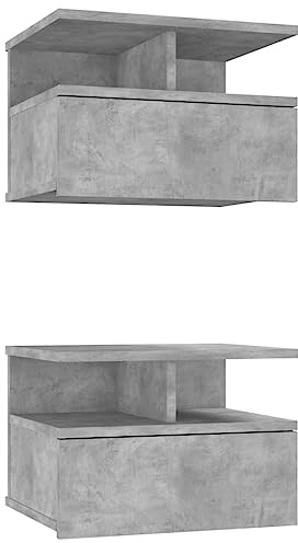 vidaXL 2X Nachttisch Hängend Schublade offene Fächer Nachtkommode Nachtschrank Nachtkonsole Wandboard Wandregal Betongrau 40x31x27cm Holzwerkstoff