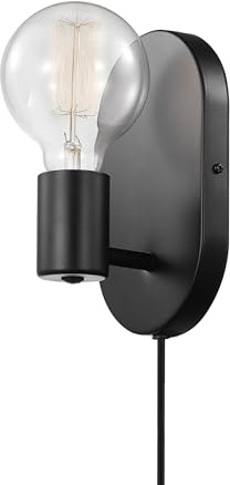 Globe Electric x Novogratz 51488 1-Light Plug-in or Hardwire Wall Sconce, Matte Black, 6ft Fabric Covered Cord, Rocker Switch, Wall Lights for Apartment or Renters, Modern Lighting