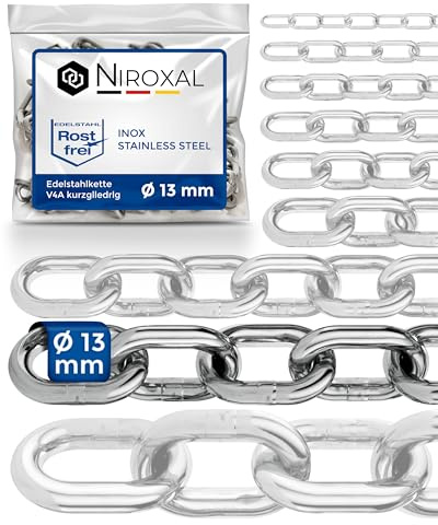 Edelstahlkette V4A A4 kurzgliedrig DIN 766 / DIN 5685 – 13 mm x 1,5 m – 1 Stück – für Heavy-Duty-Einsatz