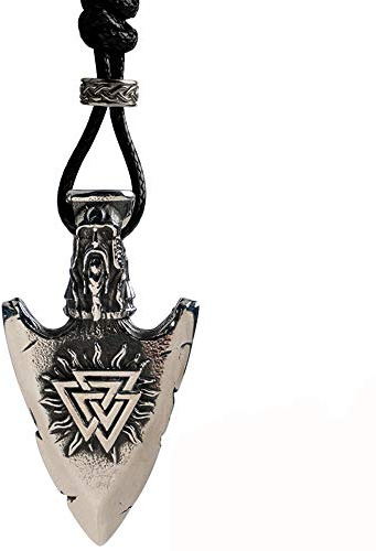 ForFox Titan Edelstahl Pfeilspitze Speerspitze Halskette Kette mit Anhänger Gravierter Vegvisir Valknut Thor Stahl Nordischer Wikinger Schmuck für Herren Damen