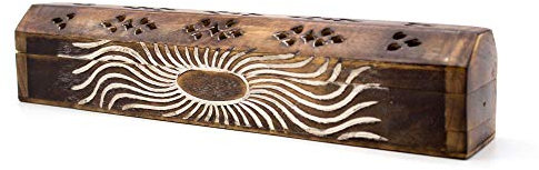 Luxflair Räucherstäbchen Box aus Sheesham-Holz, handgefertigt, mit Schnitzerei Baum, zum Abbrennen von Räucherstäbchen und Räucherkegel/Räucherkerzen, Räucherbox und Rauchverteiler
