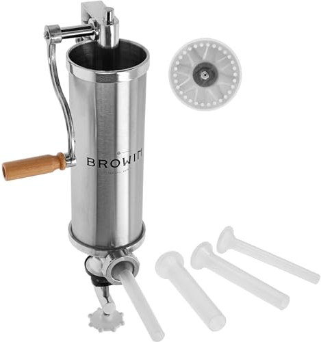 BROWIN® Manuell Wurstfüller aus Edelstahl 311007 | 2,5 kg vertikale Wurstmaschine | Wurstfüllmaschine für Küche und Restaurants | Wurstpresse | Machine für hausgemachte Wurst, Cevapcici & Cannelloni