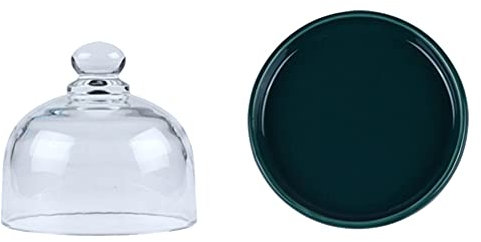 Yardwe Dôme en Verre avec des Bases en Céramique Rustique Gâteau Stand Désert Plateau Plateau De Service en Céramique Fromage Cloche Dôme pour Baker Cuisson Boulangerie Chef Cookie