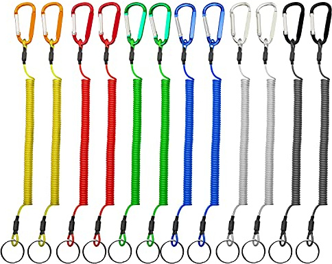 HiBD Angelschnur Angelschnur Coiled Lanyard Mehrfarbig 12 Stück mit Karabiner zum Angeln Jagd Wandern Bootfahren Camping Tools