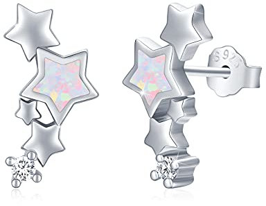 Stern ohrringe 925 Sterling Silber Climber Stern Ohrstecker für Damen Hypoallergen Ear Crawler Opal Ohrringe Schmuck Muttertags Geschenke Halloween für Mädchen Kinder