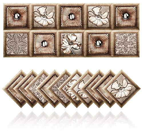 Cendray Retro Fliesenaufkleber Braune Blumen Badezimmer Küche Fliesenaufkleber DIY Öldicht Wasserdicht PVC Selbstklebende Dekoration Marokko Stil (20,15x15cm)
