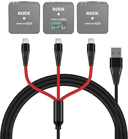 Cavo di ricambio USB C 3 in 1 per sistema microfonico Rode Wireless Go II, cavo di ricarica intrecciato in nylon con 3 spine di tipo C, 1,2 m