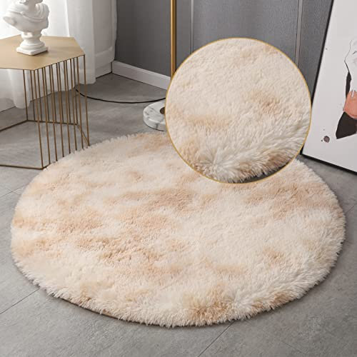 GZQIAWY Kreis Runder Shaggy Teppich Wohnzimmer Schlafzimmer Teppichboden Flauschige Matte Anti-Rutsch-Boden Shaggy Plüsch Teppich Bodenmatte Nachtteppich Batik beige 180 x 180cm