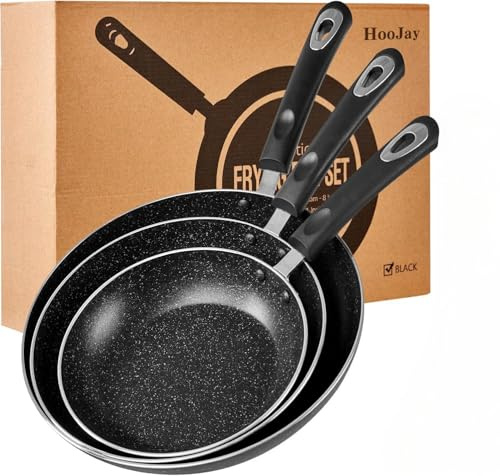 HooJay Nonstick Frying Pan Set-3-Pieces Skillet Set Induction Compatible,8 Inch,9.5 Inch and 11 Inch Omelette Pan with Bakelite Handles