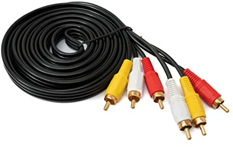 System-S Cinch 3 RCA Kabel 3 m Stecker zu Stecker Stereo & Composite AV Adapter Schwarz