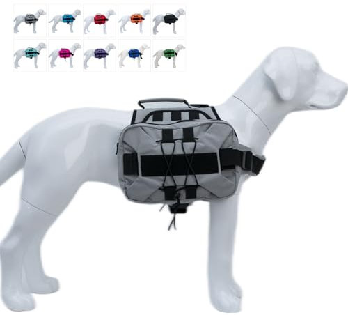 Großer Hunderucksack, Outdoor Hound Satteltasche Hundesack mit Seitentaschen für Kleine Mittlere Große Hunde, Verstellbare Taktische Hunde Pack für Wandern, Reisen, Camping, Training Grau M