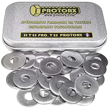 Rondelles Metal Inox M6 : (Diam.int = 6,4mm x Diam.ext = 18mm) Boite 30pcs Large Plate Type L en Acier Inoxydable A2 | Carrossier Bricolage Réparation | Anti-Corrosion Usage Exterieur-Interieur