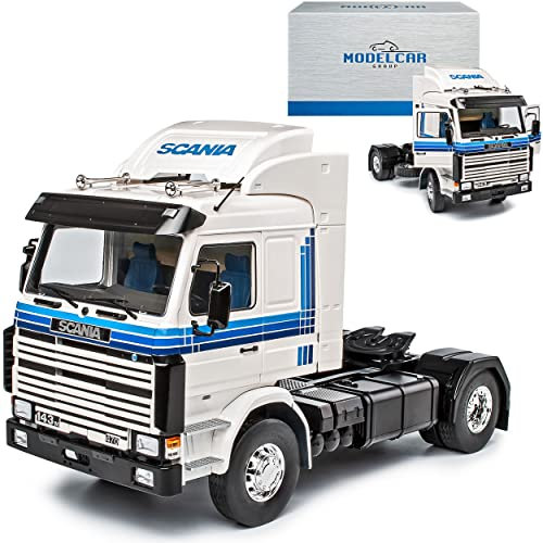 Model Car Group Scania 143 Topline Weiss Blau 1987 LKW Truck 1/18 Modell Auto