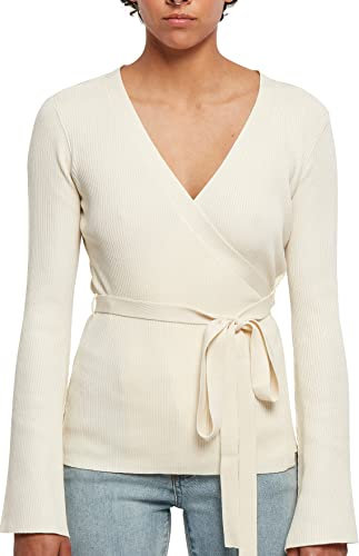 Urban Classics Women's Ladies Rib Knit Wrapped Cardigan Sweater, whitesand, 4XL