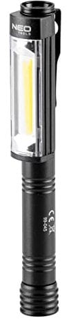 NEO TOOLS Neo Akku-Inspektionslampe 4W, 400 Lumen, LED COB, Stromversorgung 3xAA (inklusive), Magnet im Sockel, 3 Lichtfunktionen 100%, 50%, Rotlicht, Taschenclip, Gehäusematerial Nylon