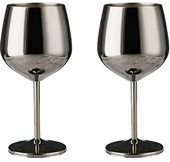Wnvivi 520 ml Edelstahl-Weingläser, 2er-Set, Metallkelche, Champagnerglas, Rotweingläser für Party, Hochzeitstag, schwarz