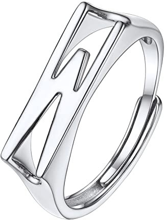 PROSILVER Damen Buchstabe Ring 925 Silber verstellbarer Ring + Großbuchstabe W Initiale Fingerring Schmuck Accessoire für Hochzeit Geburtstag Party