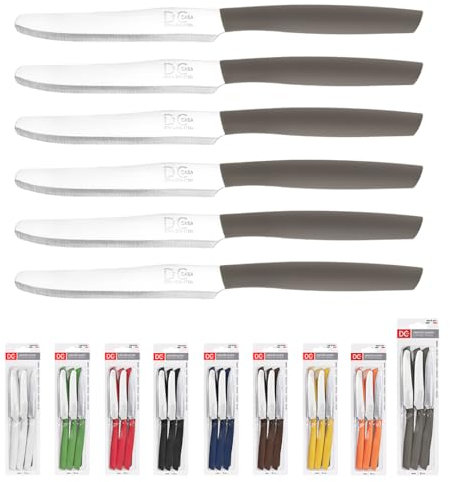 Dc Casa Set Coltelli da Tavola Punta Tonda 6 Pezzi - Coltelli da Tavola in Acciaio Inox, Perfetti per Ogni Occasione (Tortora)
