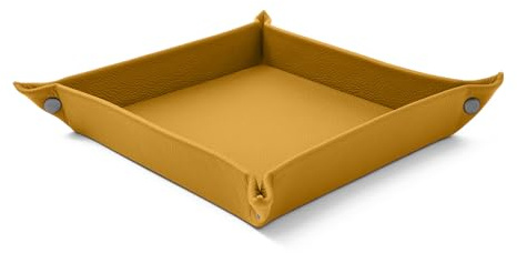 Eglooh - Iris - Taschenleerer aus echtem Leder Gelb - Schreibtisch-Organizer mit modernem Design - Ablagefach für Schlüssel, Münzen, Schmuck - cm 18 x 18 - Made in Italy