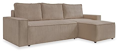 MIUFORM Sofa Cord 250 cm x 156 cm x 89 cm, Ecksofa mit Schlaffunktion und Bettkasten - Brave Dave- Couch L Form Sofa L Form, Wohnlandschaft mit Schlaffunktion, Cord Sofa (Taupe)