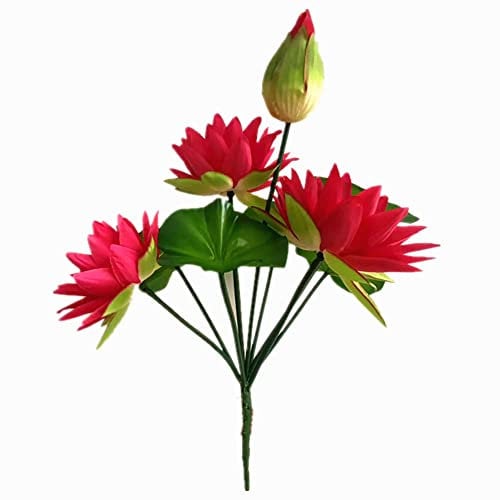 One Bunch Artificial Water Lily Flower Bouquet Silk Nymphaea Tetragona Plant Bunch Lotus for Hotel Shop Office Floral Decoration (deep pink)