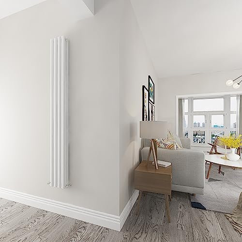 Skybathroom | 1800x236mm Vertical White Oval Double Panel Tall Upright Central Heating Radiator