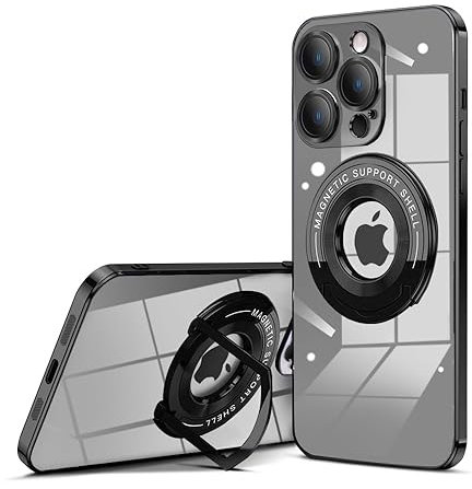 QLTYPRI Magnetic Clear Case for iPhone 15 Pro Max Case Compatible with MagSafe, Invisible Ring Holder Stand, Camera Lens Full Protection, Slim Shockproof Phone Case Cover for iPhone 15 Pro Max – Black