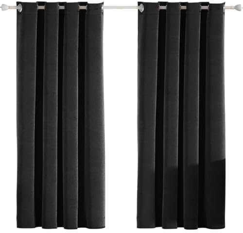 Ystyle Tende Velluto per Interni, Tende 100% Oscuranti 2 Pezzi, 140×180cm, Tenda Termica Isolante Freddo E Caldo, Tende Moderne Soggiorno Camera da Letto, Tende Termiche con Anelli, Nero
