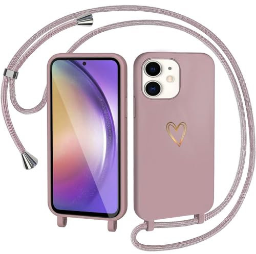 CaseLover Handyband kompatibel mit iPhone 11 Hülle mit Band, Herz Muster Silikon Necklace Handyhülle mit Abnehmbar Kordel zum Umhängen Stossfest Bumper Handy Schutzhülle für iPhone 11 6.1, Pink