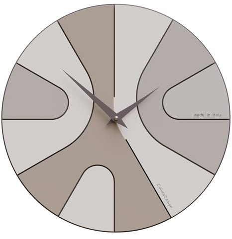 AsYm Wanduhr rund (34 cm) aus MDF - Modern und leise, zuverlässiges deutsches Quarzwerk (Caffelatte)
