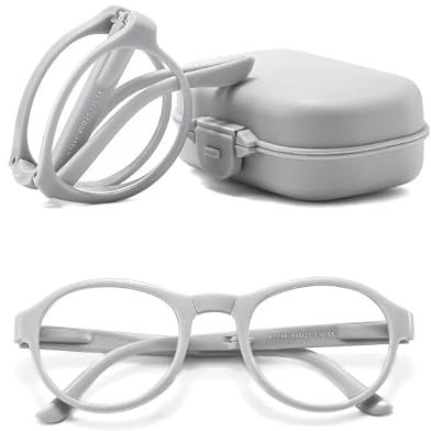 Suertree Faltbare Lesebrille Blaulichtfilter Brille Augenoptik Tragbar Anti-Blau Sehhilfe für Damen Herren Lesehilfe mit Etui Grau +2.0X