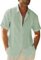 Friptspyg Mens Short Sleeve Shirts Men Linen Button Down Beach Causual Shirts for Men Adult with Pocket, Mint Green L