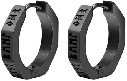 Flongo Herren Wikinger Creolen Ohrringe: schwarz silber gold Ohrstecker Edelstahl Norwegische Viking Runen punk Amulett Geometrische earrings Schmuck Geschenk für Männer Damen Frauen