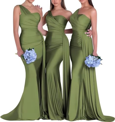 BABYONLINE D.R.E.S.S. Luxueux Robe de Soirée Longue Grande Taille Sexy Chic Elégante Robe de Gala Promo plissée Robe Demoiselle d'honneur Vert Olive 44