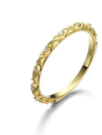 Stfery Verlobungsringe 585 Gold Ring für Frauen Rund Zirkonia Bandring Damen