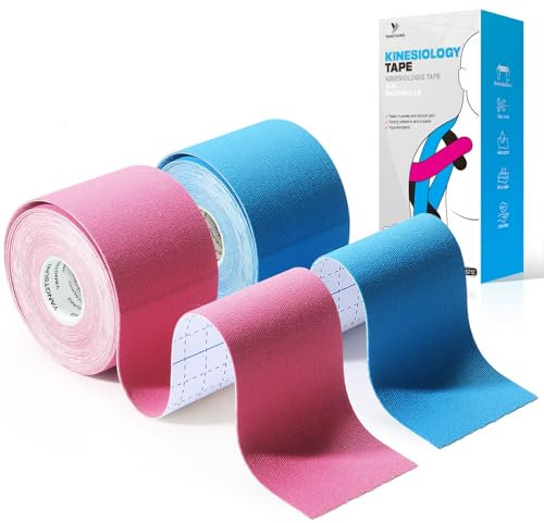 YANGTSUNG Nastro Kinesiologico, 2 rotoli 5cm x 5m Tape Kinesiologico, Tape Sportivo Impermeabile ed Elastico, Kinesio Taping Nastri Amici Della Pelle per Ginocchio Spalla Gomito