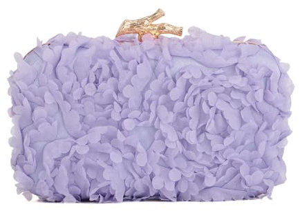 Syrads Fleur Sac À Main Pochette Sac De Soirée Sacs À Main Floraux avec Chaîne Pour Mariage,violet clair