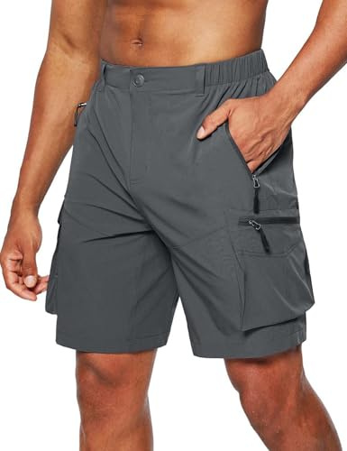 JustSun Kurze Hosen Herren Cargo Wanderhose Herren Kurz Sommer Leichte Schnelltrocknend Outdoor Trekking Shorts mit Reißverschlusstasche
