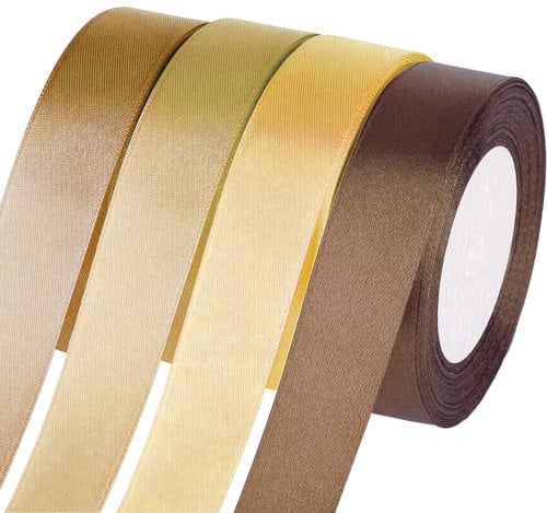 Jyvex Geschenkband Gold Braun, 25mm x 22metres Satinband Gold Braun, 4 Rollen 88m Ribbon zum Geschenkverpackung, Bastelarbeiten, Geburtstag und Hochzeitsdekoration