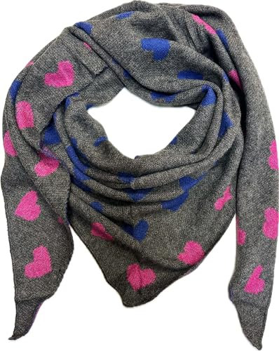 Jeamis XXL Dreieck Strickschal Herz Warmer Winter Schal Fashion Tuch Herbst Frühling Schlauchschal (Antrazit)