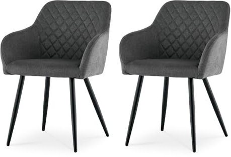 CLIPOP Esszimmerstuhl 2er Set Küchenstuhl Leinen Bezug Wohnzimmerstuhl Polsterstuhl mit Armlehne Metallbeine Polstersessel Stuhl für Esszimmer Wohnzimmer Küche (2, Leinen Dunkelgrau)